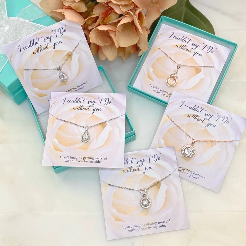 Bridesmaid Necklace SILVER HALO WATERDROP with card & gift box